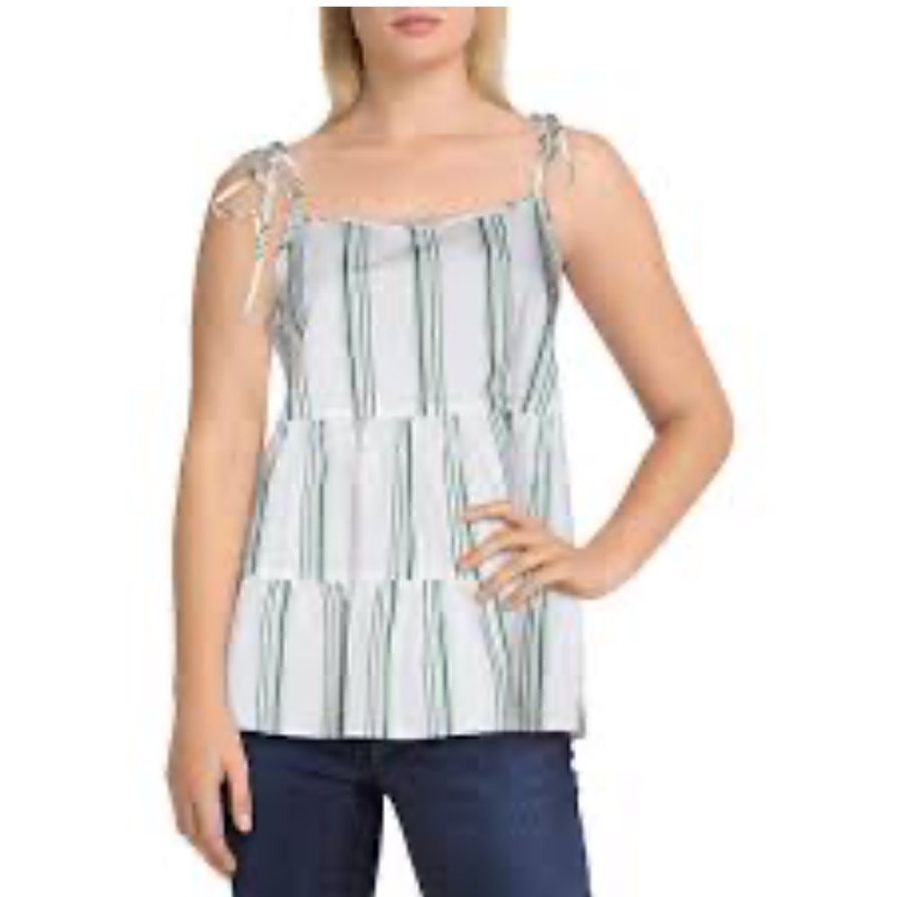 After Market Womens Cotton Striped Tank Top Green Size S